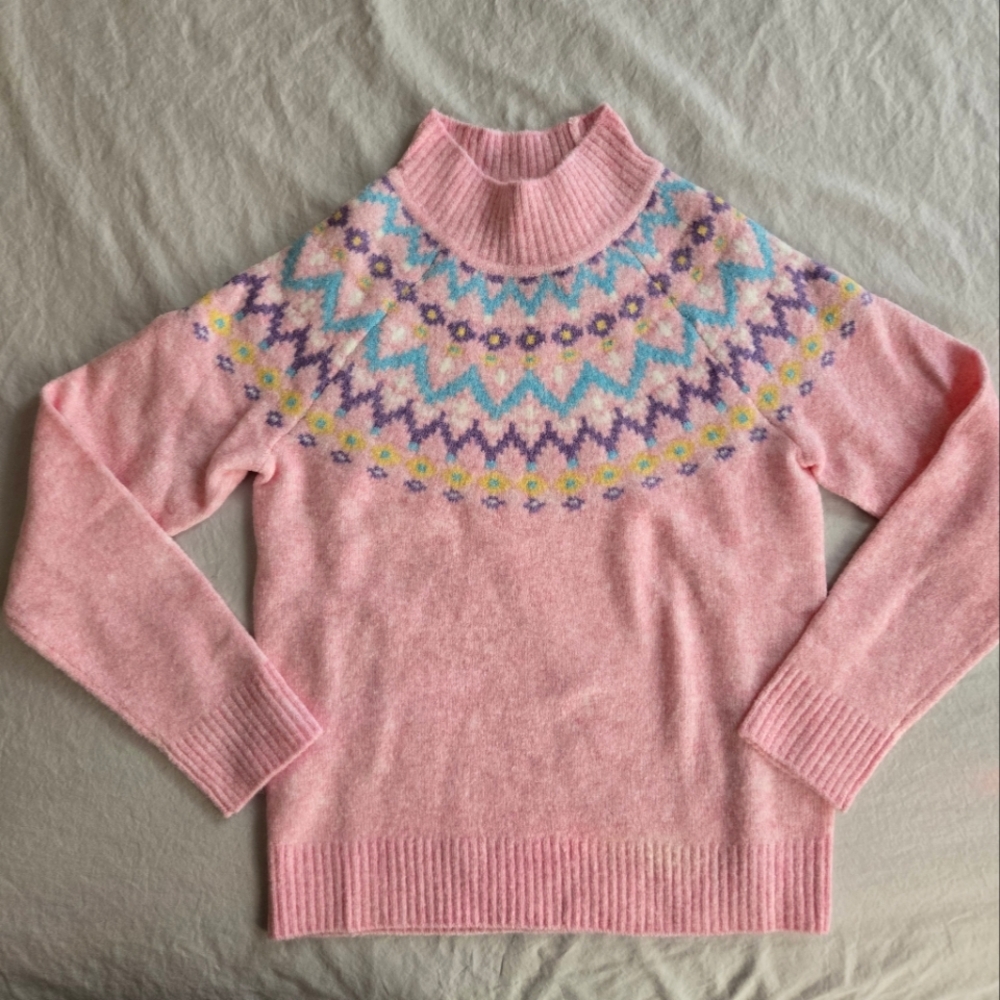 Crewcuts Girls' Fair Isle Mockneck Sweater Extra-Soft Yarn 8 Pastel Pink